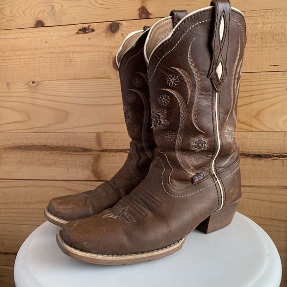 Justin GY2937 Cowgirl Boot Brown Leather *Flaw* 9B Western Rodeo Floral Stitch